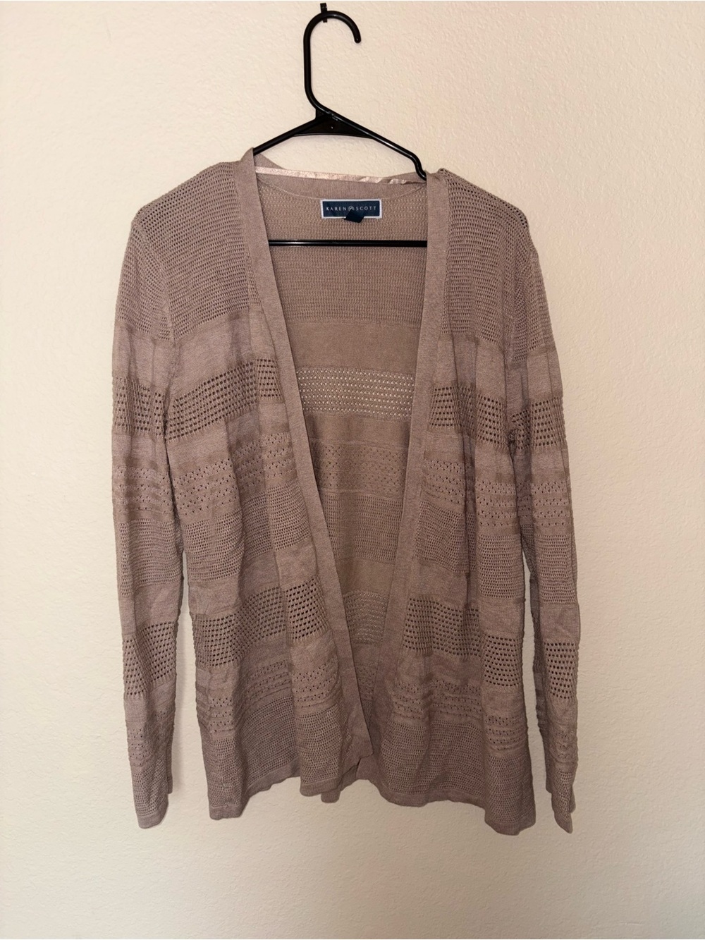 Karen Scott Taupe Knit Cardigan